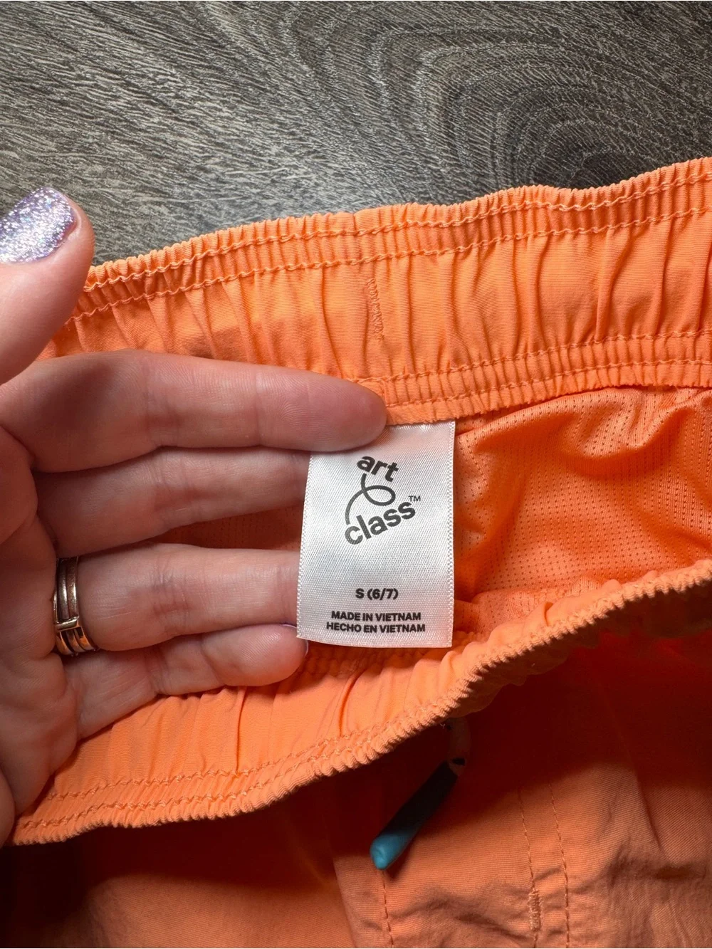 Neon Peach Swim Shorts with Drawstring